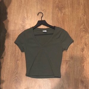 Medium Green V Neck Crop Top